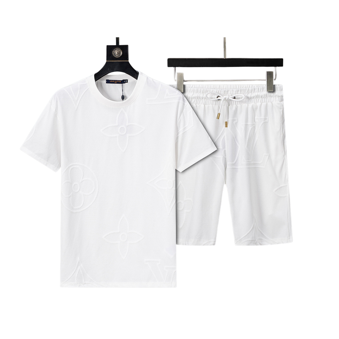LV White Embossed Monogram T-Shirt And Shorts Set 2026 | Drip Kickz LV White Embossed Monogram T-Shirt And Shorts Set