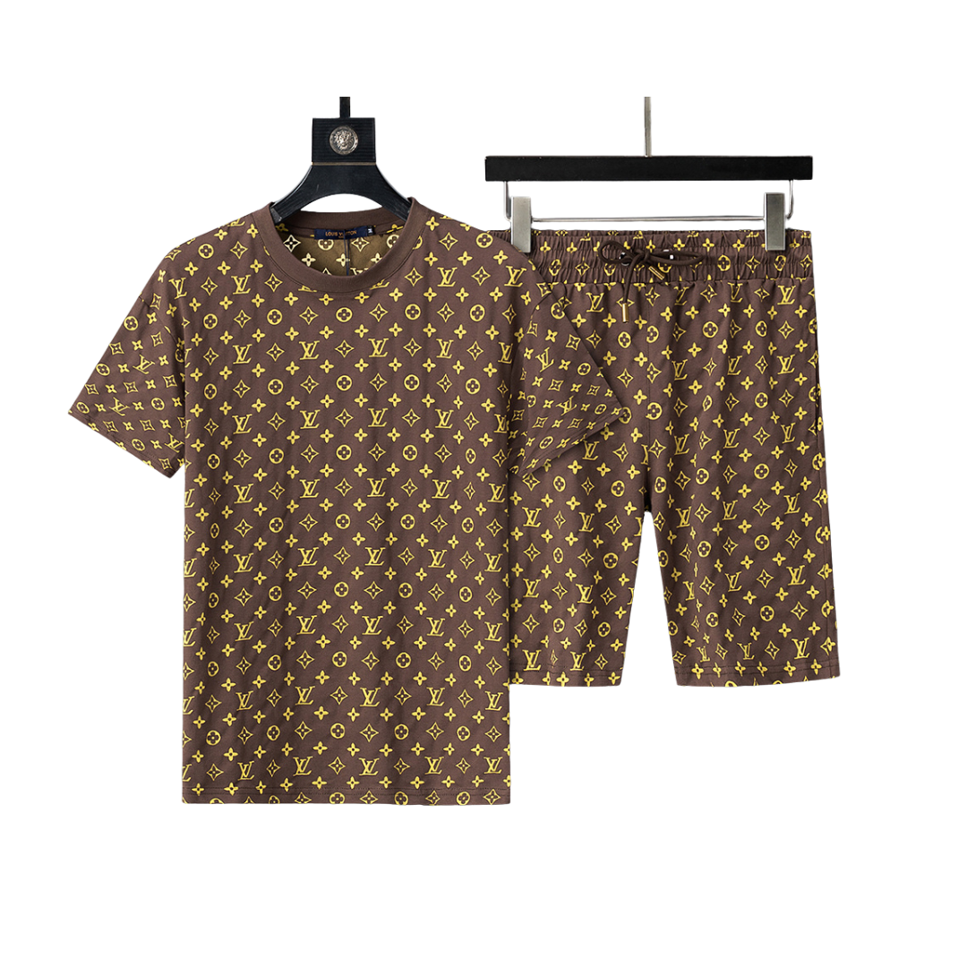 LV Brown/Yellow Embossed Monogram T-Shirt And Shorts Set 2026 | Drip Kickz LV Brown/Yellow Embossed Monogram T-Shirt And Shorts Set