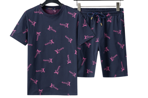 “LV Vers” Printed T-Shirt And Shorts Set Navy
