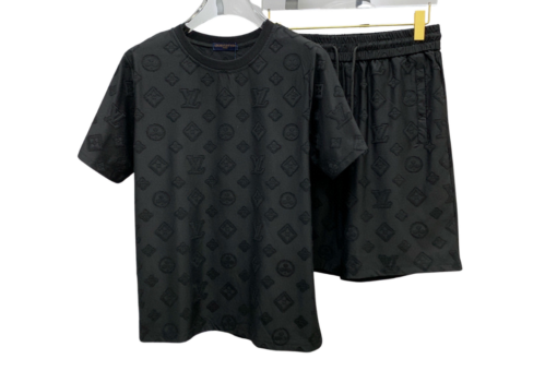 LV Embossed Monogram Printed T-Shirt And Shorts Set Black