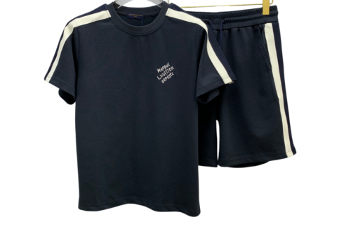 LV Contrast Striped T-Shirt And Shorts Set Navy Blue