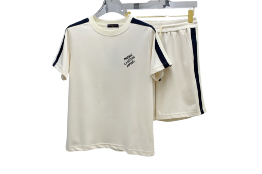 LV Contrast Striped T-Shirt And Shorts Set Cream