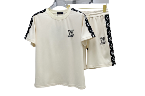 LV Flocked T-Shirt And Shorts Set Cream