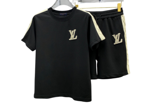 LV Embossed T-Shirt And Shorts Set Black