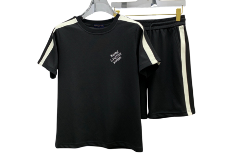 LV Contrast Striped T-Shirt And Shorts Set Black
