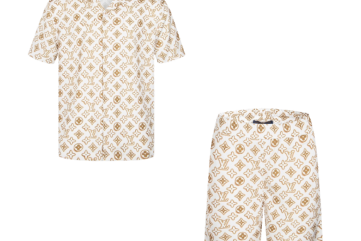 LV Monogram Printed Short-Sleeved Silk Shirt And Shorts Set White/Beige