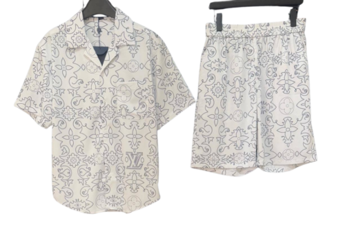 LV Monogram Printed Shirt And Shorts Set White