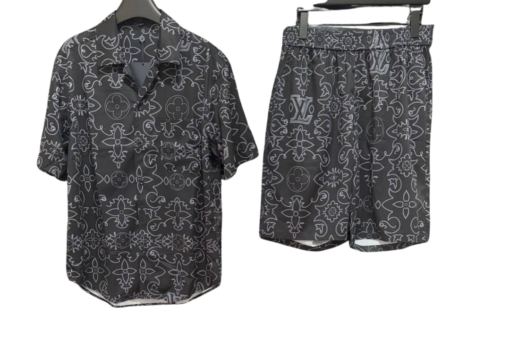 LV Monogram Printed Shirt And Shorts Set Black