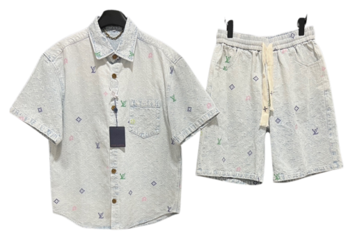 LV Colorful Embroidered Monogram Shirt And Shorts Set