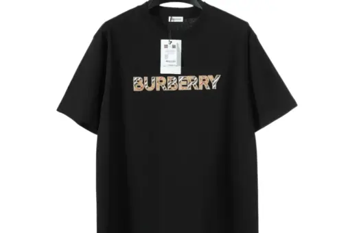 Burberry Black Check Logo Embroidered T-Shirt