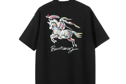 Burberry Equestrian Knight Embroidered Cotton T-Shirt Black