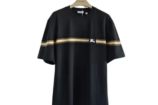 Burberry Chest Stripe ‘Equestrian Knight’ Logo T-Shirt Black