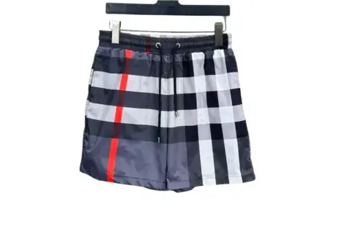 Burberry Check Swim Shorts Nylon Fabric Navy Red