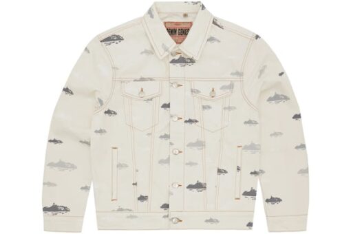 Corteiz Alcatraz Pattern Denim Jacket White