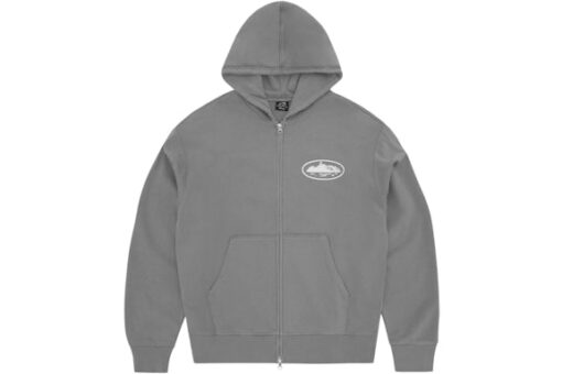 Corteiz Island Puff Print Zip Hoodie Gully Grey