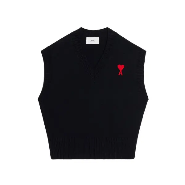 AMI Paris Ami De Coeur V-Neck Vest Black 2026 | Drip Kickz AMI Paris Ami De Coeur V-Neck Vest Black