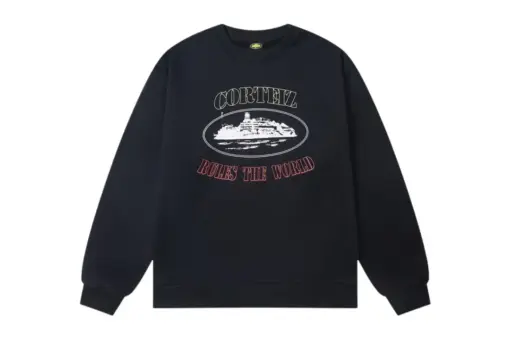 Corteiz Alcatraz Classic Letter Logo Print Casual Fleece Sweatshirt Black