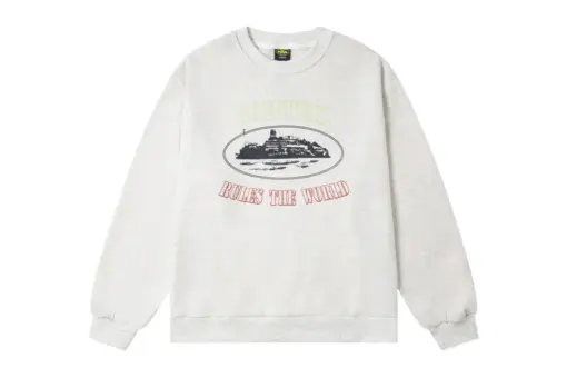 Corteiz Alcatraz Classic Letter Logo Print Casual Fleece Sweatshirt White