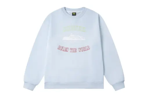 Corteiz Alcatraz Classic Letter Logo Print Casual Fleece Sweatshirt Light Blue