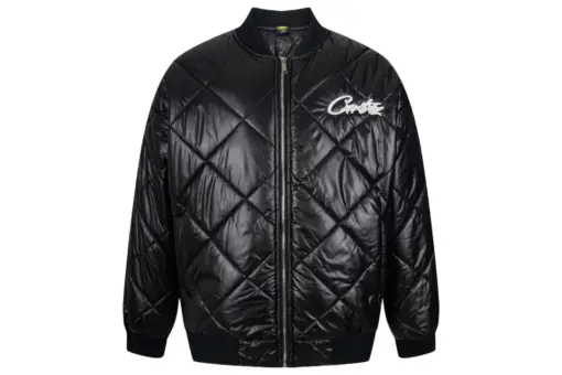 Corteiz Devil’s Island Winter Diamond Pattern Down Cotton Jacket Black