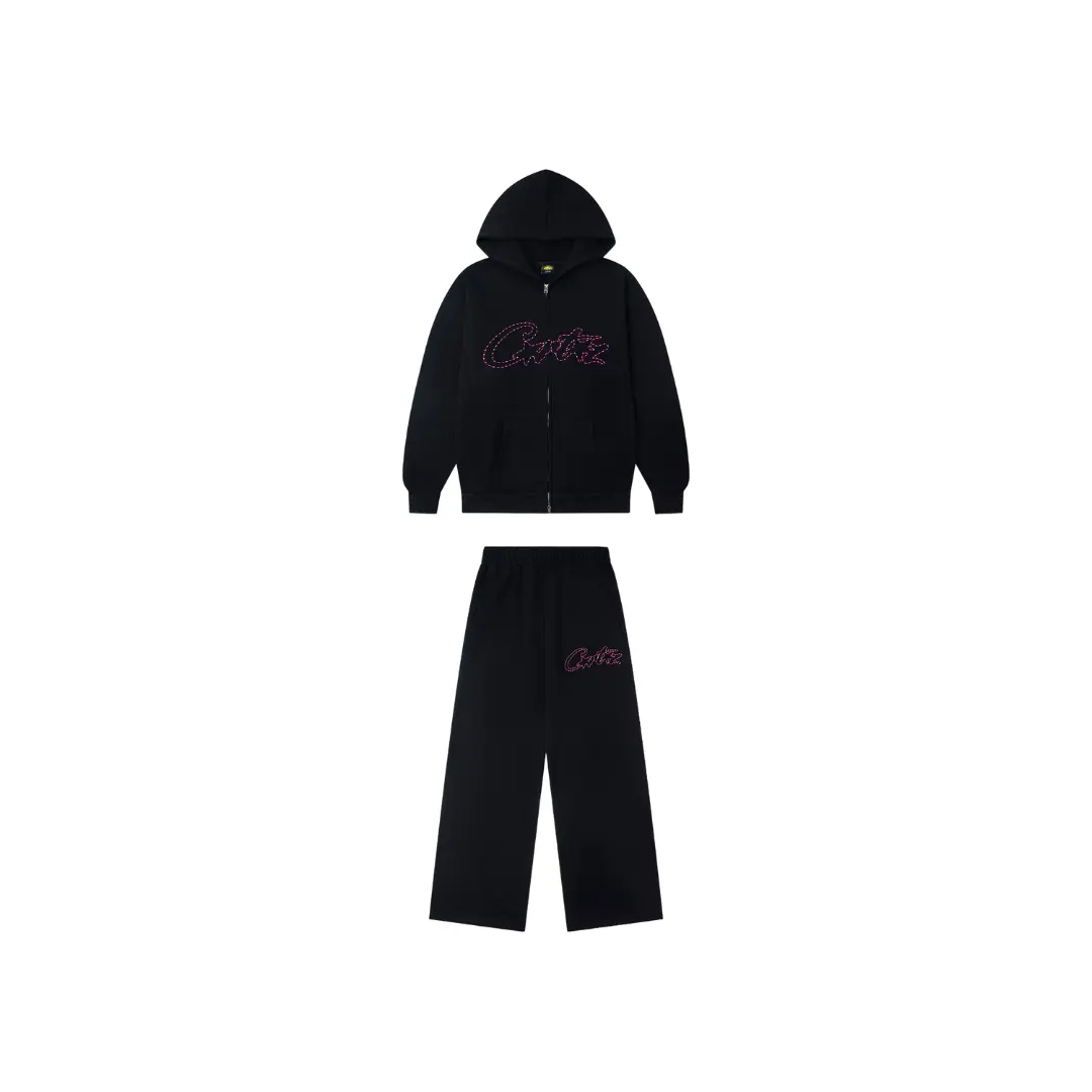 Corteiz Thick Stitch Allstarz Zip Hoodie Matching Pants Black 2026 | Drip Kickz Corteiz Thick Stitch Allstarz Zip Hoodie Matching Pants Black