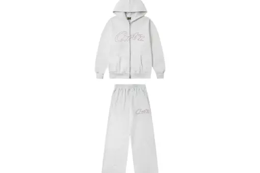 Corteiz Thick Stitch Allstarz Zip Hoodie Matching Pants Gray