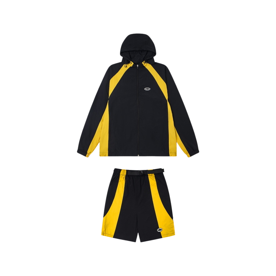 Corteiz Spring Windbreaker Jacket Shorts Set Black Yellow 2026 | Drip Kickz Corteiz Spring Windbreaker Jacket Shorts Set Black Yellow