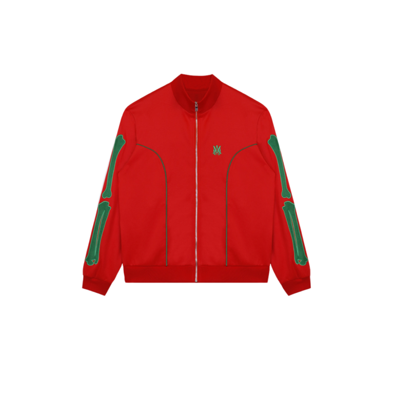 Amiri Sportswear Jacket Red With Green Bones Design 2026 | Drip Kickz Amiri Sportswear Jacket Red With Green Bones Design