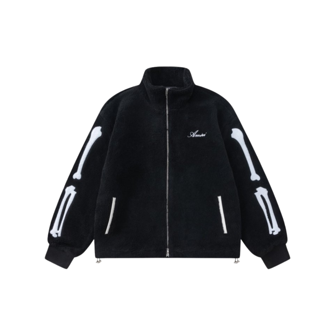 Amiri Bones Appliqued Logo Embroidered Fleece Jacket Black 2026 | Drip Kickz Amiri Bones Appliqued Logo Embroidered Fleece Jacket Black
