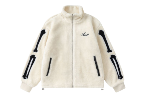 Amiri Bones Appliqued Logo Embroidered Fleece Jacket Cream