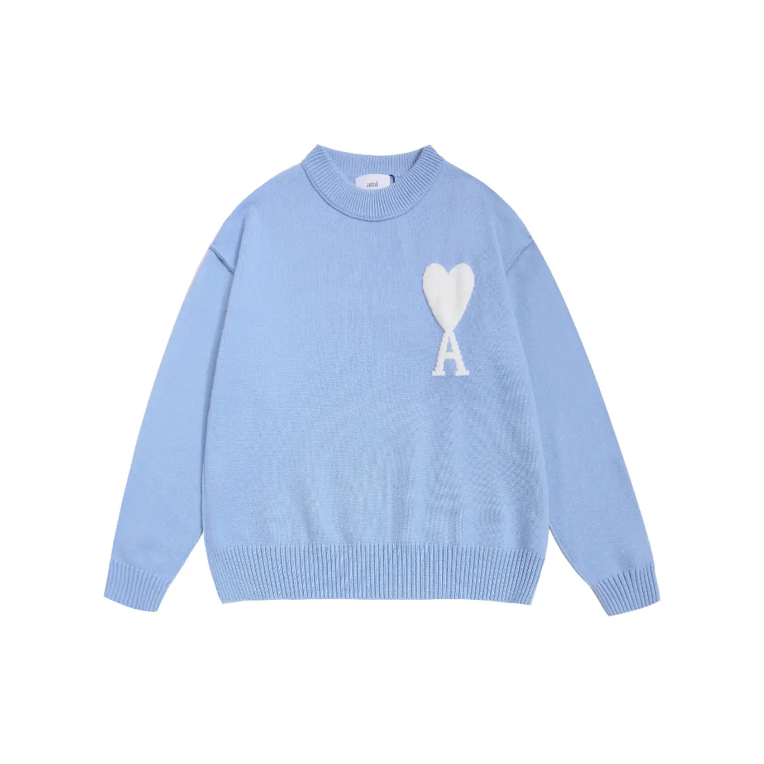 Ami Paris De Coeur Wool Crewneck Sweater Sky Blue With White Intarsia Heart Logo 2026 | Drip Kickz Ami Paris De Coeur Wool Crewneck Sweater Sky Blue With White Intarsia Heart Logo