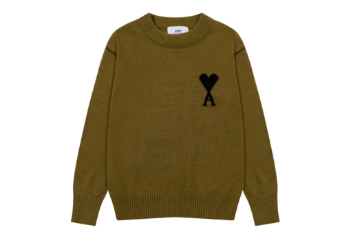 Ami Paris Jacquard ADC Merino Crew Neck Pullover Sweater Olive Green
