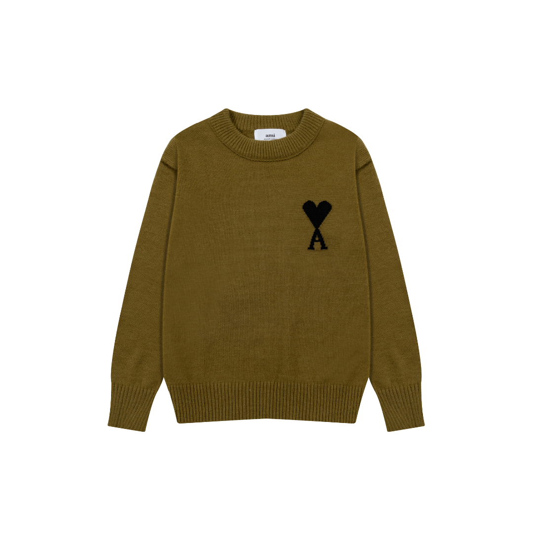 Ami Paris Jacquard ADC Merino Crew Neck Pullover Sweater Olive Green 2026 | Drip Kickz Ami Paris Jacquard ADC Merino Crew Neck Pullover Sweater Olive Green