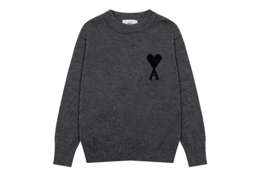 Ami Paris Jacquard ADC Merino Crew Neck Pullover Sweater Dark Gray