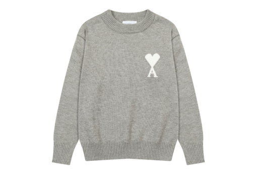 Ami Paris Jacquard ADC Merino Crew Neck Pullover Sweater Gray