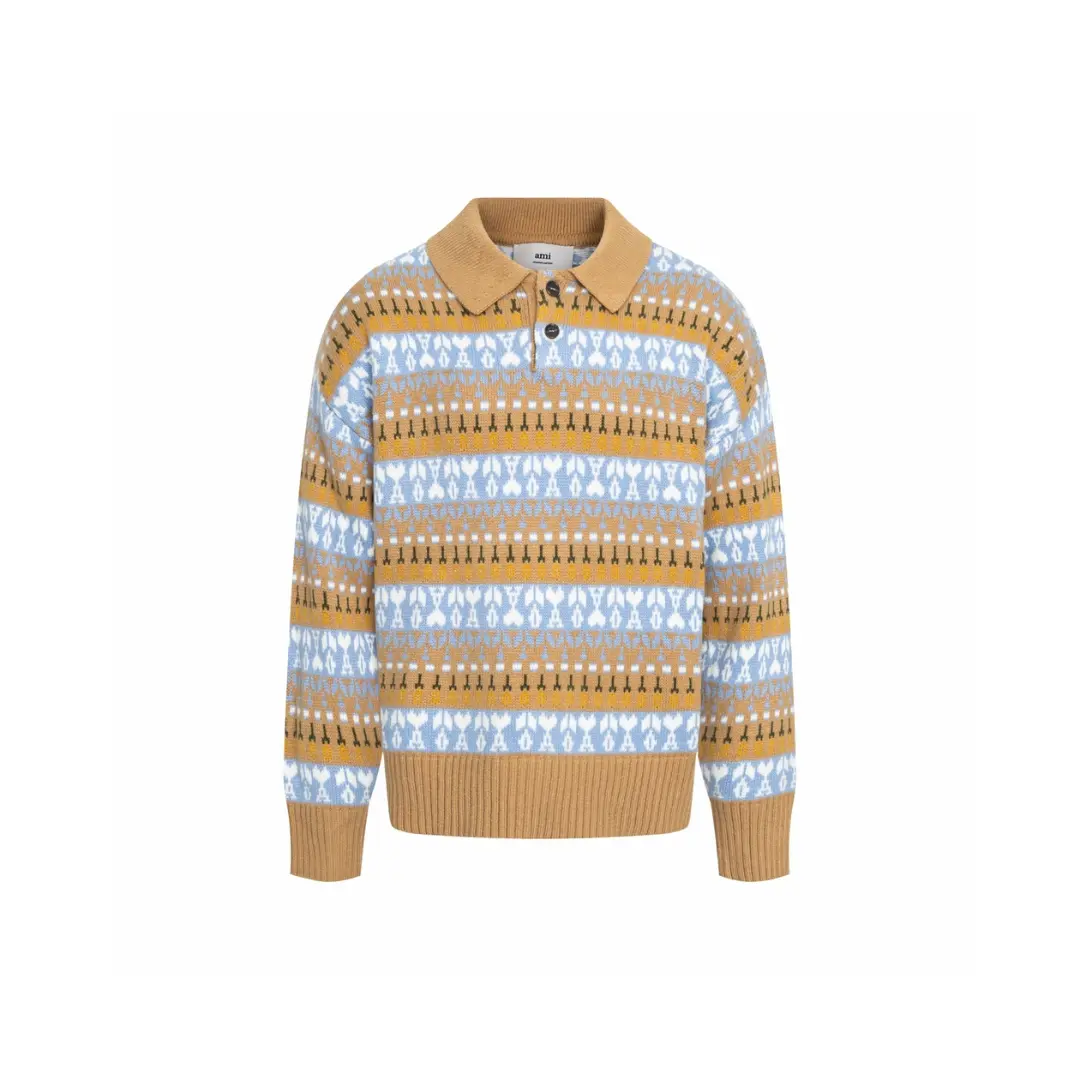 Ami Paris Fair Knit Polo Sweater Natural 2026 | Drip Kickz Ami Paris Fair Knit Polo Sweater Natural