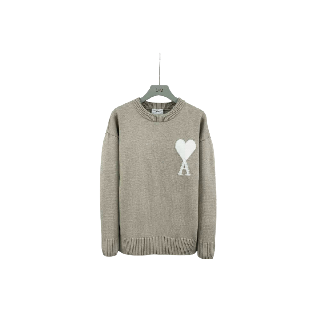 Ami Paris Large Heart Logo Blended Crew Neck Knit Sweater Gray 2026 | Drip Kickz Ami Paris Large Heart Logo Blended Crew Neck Knit Sweater Gray