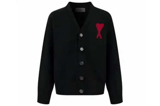 Ami Paris Heart Shaped Cardigan Wool Sweater Black