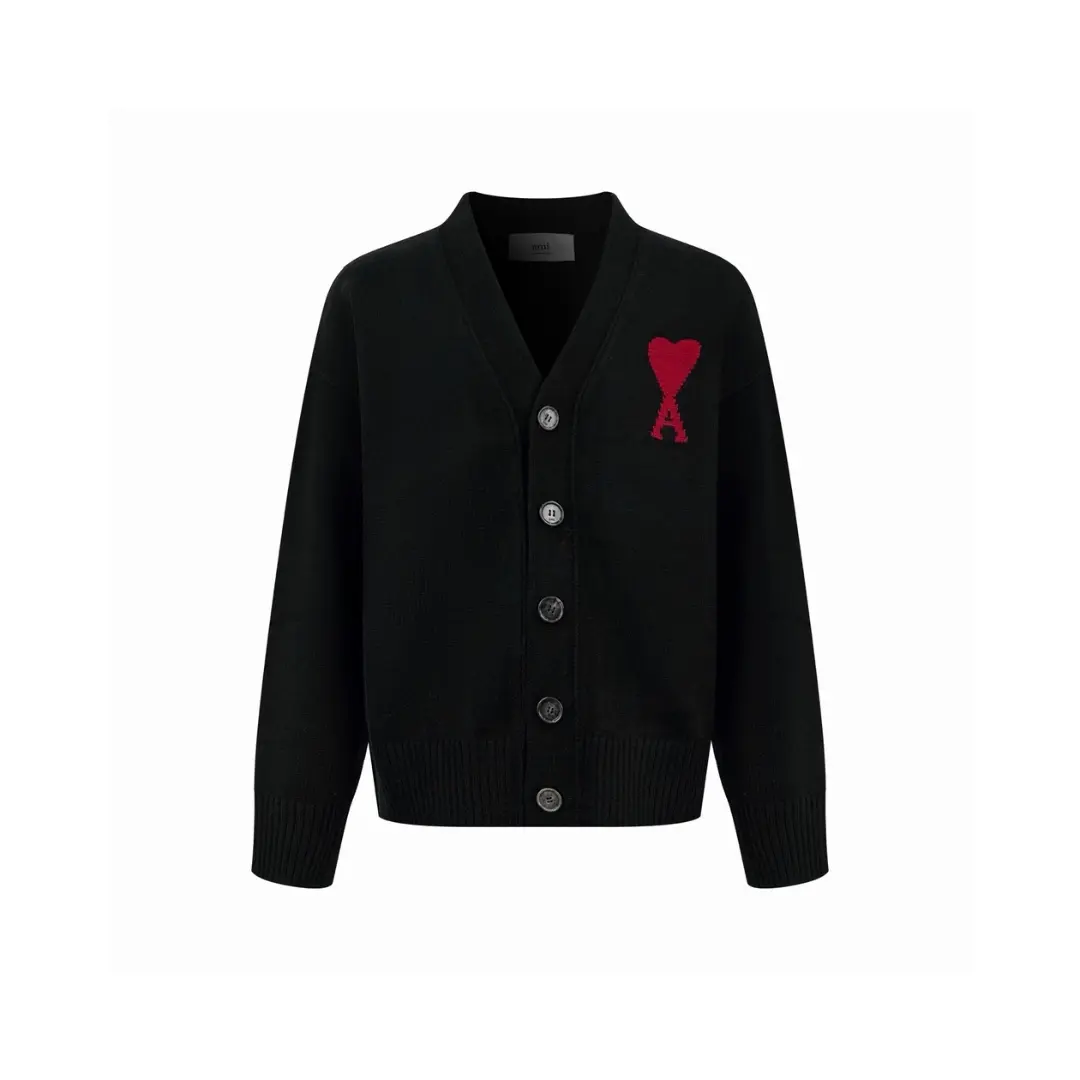 Ami Paris Heart Shaped Cardigan Wool Sweater Black 2026 | Drip Kickz Ami Paris Heart Shaped Cardigan Wool Sweater Black