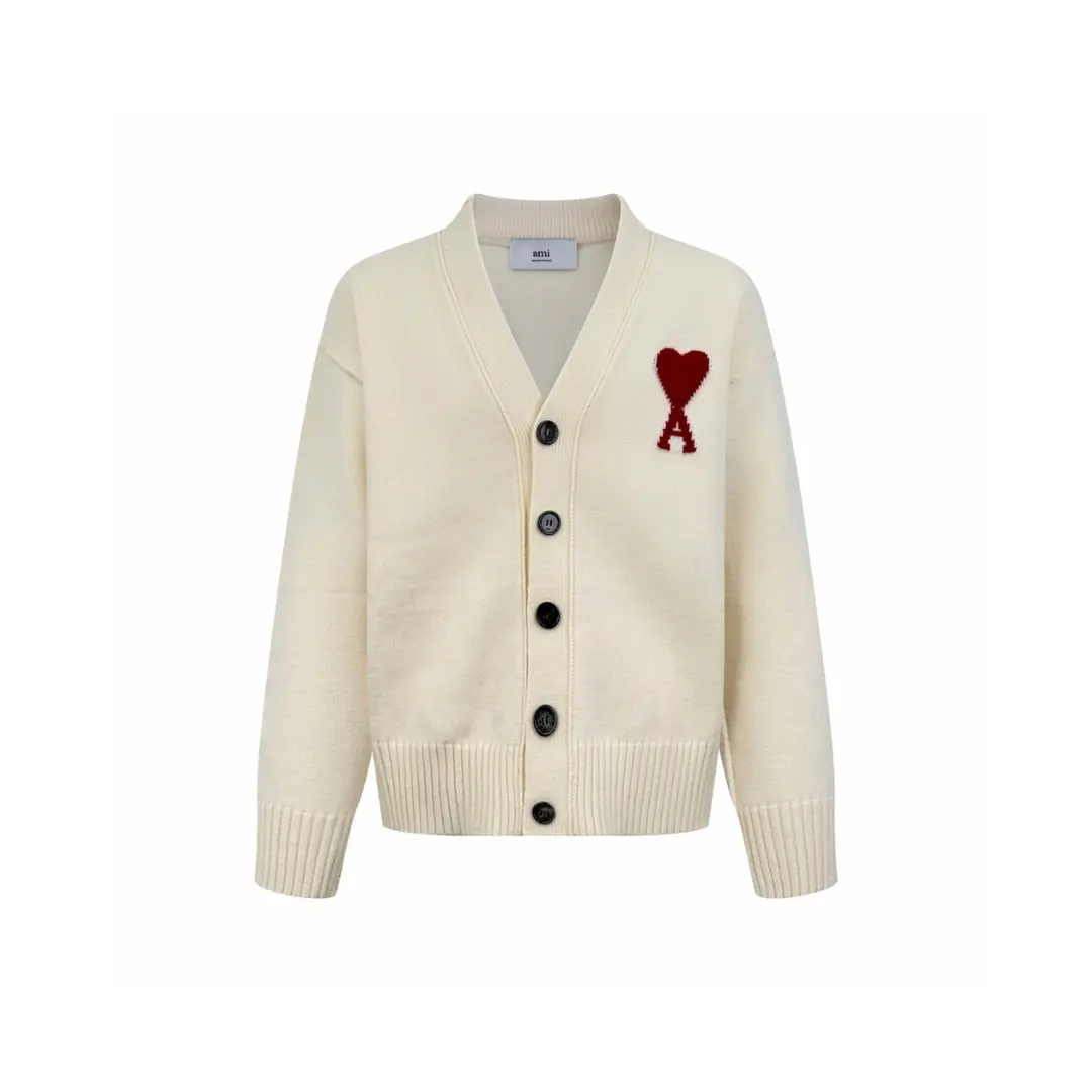Ami Paris Heart Shaped Cardigan Wool Sweater Cream 2026 | Drip Kickz Ami Paris Heart Shaped Cardigan Wool Sweater Cream