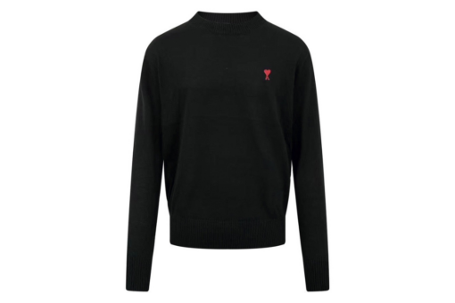 Ami Paris Ami De Coeur Crewneck Cardigan Black Merino Wool