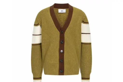 Ami Paris Brown Wool College Cardigan Light Olive Green