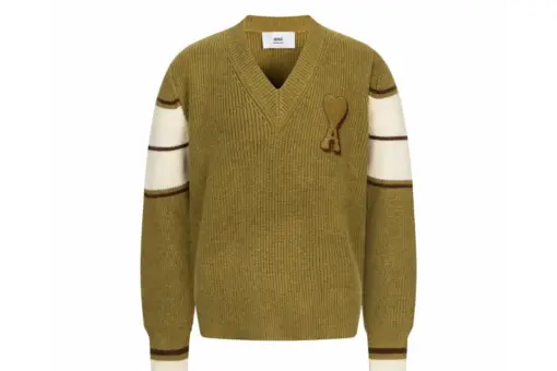 Ami Paris Brown Wool College Cardigan Light Deep Olive Green