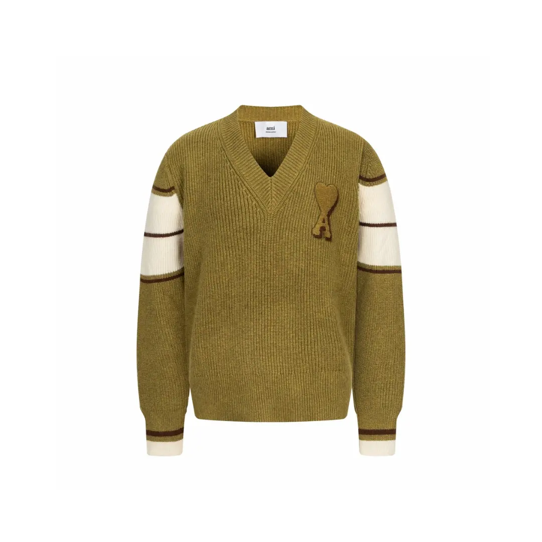 Ami Paris Brown Wool College Cardigan Light Deep Olive Green 2026 | Drip Kickz Ami Paris Brown Wool College Cardigan Light Deep Olive Green