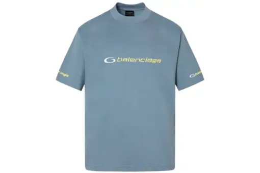 Balenciaga T Shirt Faded Washed Blue White Logo