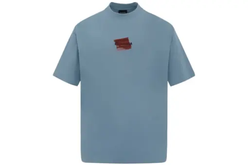 Balenciaga T Shirt Faded Washed Blue With Red Logo