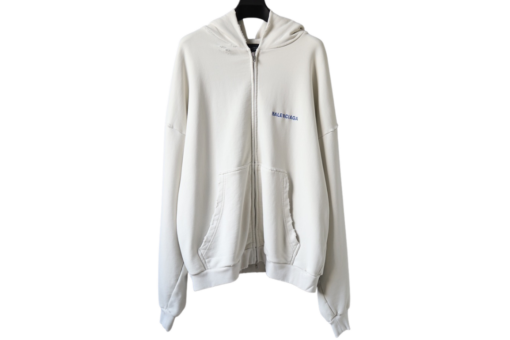 Balenciaga Zipper Hoodie White With Logo
