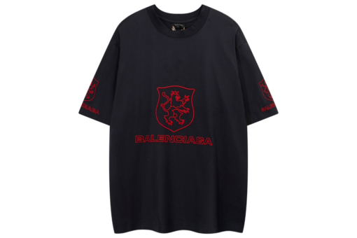 Balenciaga Oversized Black T Shirt With BB Red Monogram