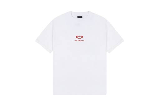 Balenciaga White And Red Heart Short Sleeve T Shirt
