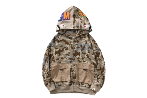 BAPE Sand Camo Big Pocket Oversized Shark Full Zip Hoodie Beige